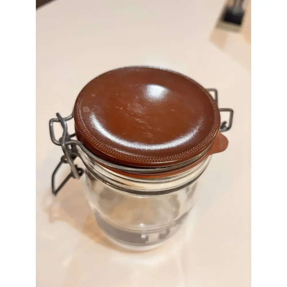 Vintage 1970’s Triomphe Tea Brown Stripe Canister Jar Glass Storage MCM 3/4L